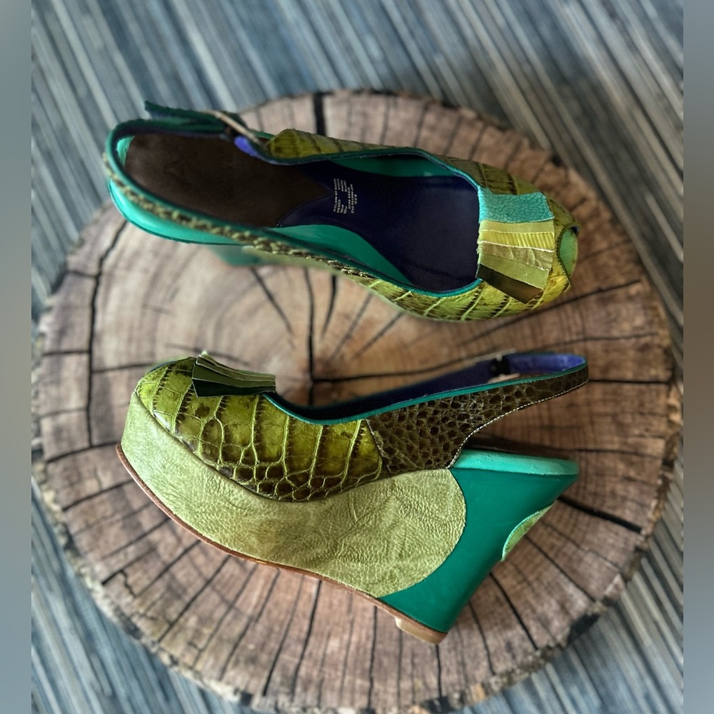 🆕Altura Sie7e Size 6 Women’s Green Platform Slingback Open Toe Wedges